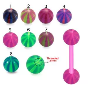 Bio Flex Tongue Barbell With Double Toned Watermelon Stripes UV Balls
