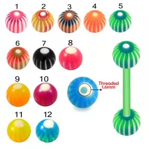 Bio Flex Tongue Barbell With Double Color Swirl UV Ball