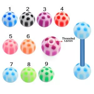 Bio Flex Tongue Barbell With Volleyball Pattern UV Balls