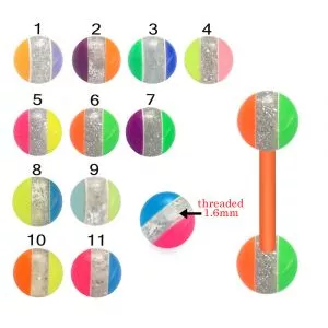 Bio Flex Tongue Barbell With Centered glitter with colorful UV Balls