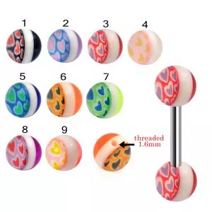 316L Surgical Steel Tongue Barbell With Heart Design UV Balls