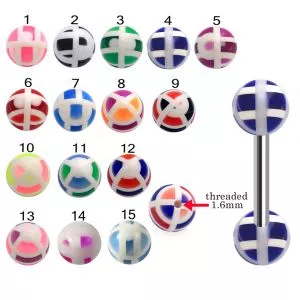 316L Surgical Steel Tongue Barbell With Mix Color UV Balls