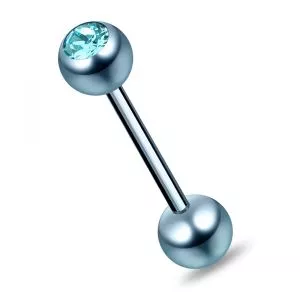 Aquamarine PVD Anodized Tongue Barbell with CZ Jeweled Stone Ball