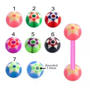 Bio Flex Tongue Barbell With Hand Painted Twin Star Design UV Balls