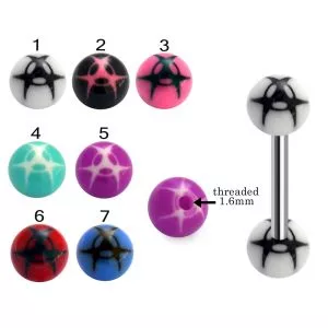 316L Surgical Steel Tongue Barbell With Bio Hazard Design UV Balls