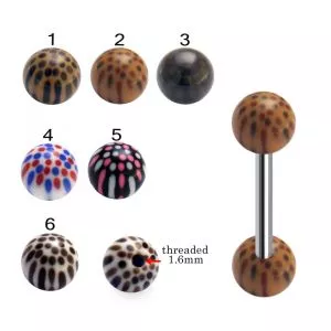 316L Surgical Steel Tongue Barbell With Hand Painted Multi Dots UV Balls