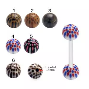Bio Flex Tongue Barbell With Hand Painted Multi Dots UV Balls