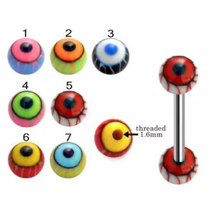 316L Surgical Steel Tongue Barbell With Colorful Eye Ball Design UV Balls