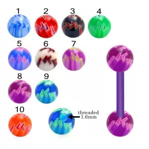 Bio Flex Tongue Barbell With Hand Painted Colorful Arrow Design UV Balls