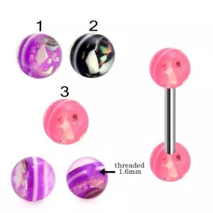 316L Surgical Steel Tongue Barbell With Glitter Shade UV Balls