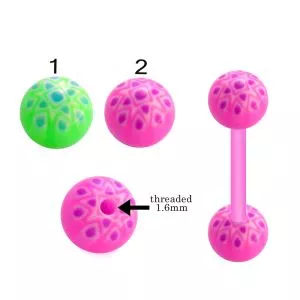 Bio Flex Tongue Barbell With Tribal Design UV Balls