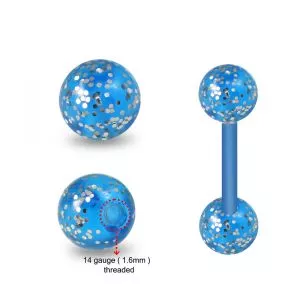 Bio Flex Tongue Barbell With Glittering Blue Color UV Balls