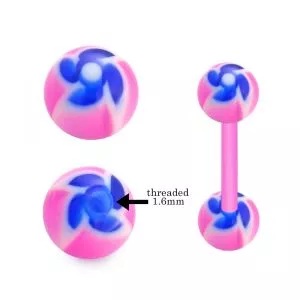 Bio Flex Length Tongue Barbell With Pin Wheel Design Pink color UV Balls