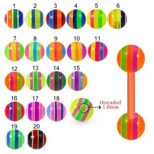 Bio Flex Tongue Barbell With Hand Painted Multi Color and Line UV Balls