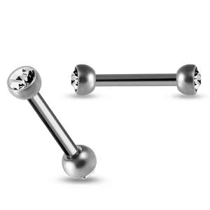 G23 Titanium 16G Straight Barbell Eyebrow Ring with flat Cubic Zirconia Ball