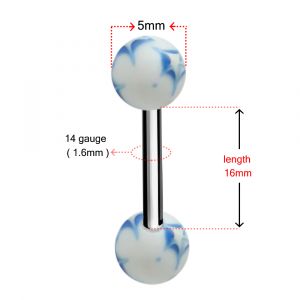 Steel And UV Tongue Bar With Fancy UV Balls