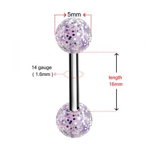 Tongue Bar with Glitter UV Balls