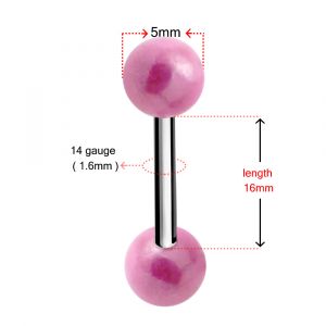 Tongue Barbell with Pink Glitter UV Balls