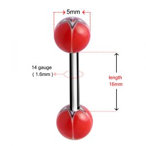 Straight Barbell with Red Tribal Star UV Balls 