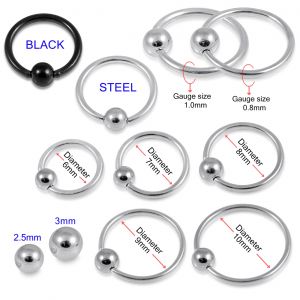 Surgical Steel and Black Anodized BCR Ring with Ball