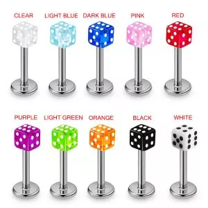 16G Surgical Steel Labret with UV Acrylic Rolling Dice