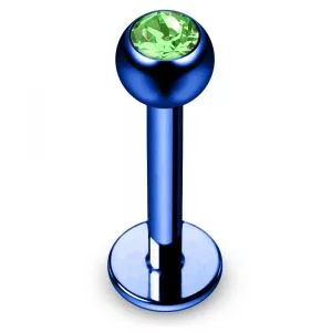 316L Surgical Steel Dark Blue PVD anodized Labret with Cubic Zirconia Ball