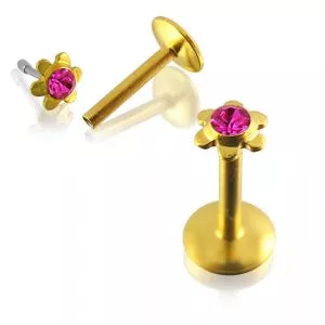 Flower Shaped Gold Plated jewelled Madonna Labret