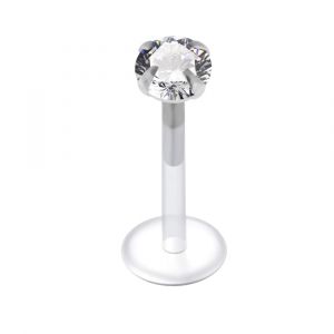 Bio Flex Labret with Round CZ Stone in prong setting Threadless pin top