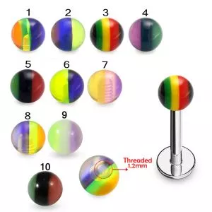316L Surgical Steel Labret With Rasta Balls