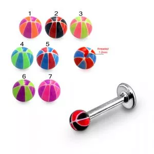 316L Surgical Steel Labret With Mix Color Basketball Printed UV Balls