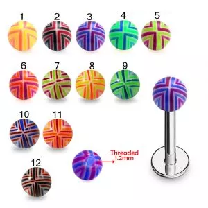 316L Surgical Steel Labret With Multi Color Fancy UV Ball