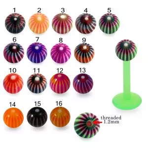 Bio Flex Labret With Multi Color Stripe UV Balls