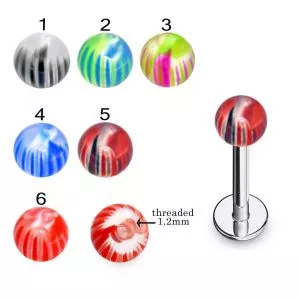 316L Surgical Steel Labret With Multi Color Acrylic UV Ball
