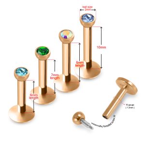 Rose Gold Anodized Labret with 2MM Stone Jeweled Top Piercing