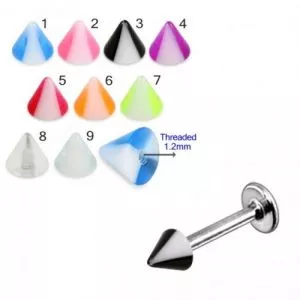 316L Surgical Steel Labret With Double Color UV Cone