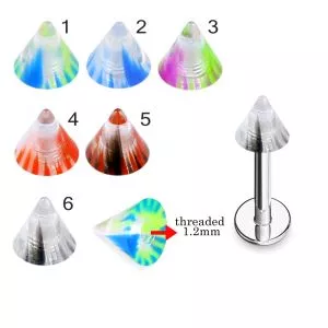 316L Surgical Steel Labret With Colorful Stripes UV Cones