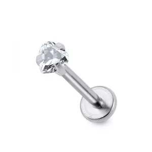 316L Surgical Steel Labret with Heart CZ Jeweled Top Piercing Jewelry