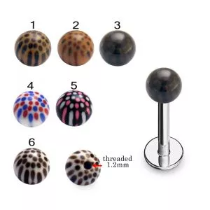 316L Surgical Steel Labret With Hand Painted Multi Dots UV Balls
