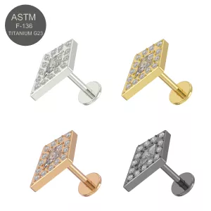 G23 Grade Titanium Micro Setting CZ Jeweled Kite Design Tragus Top Push Fit With Flat Back Labret