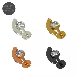 G23 Grade Titanium CZ Jeweled Eyebrow And Eye Design Tragus Top Push Fit With Flat Back Labret