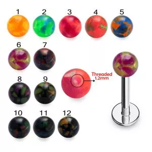 316L Surgical Steel Labret With Mix Color Marble Designed UV Ball