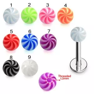 316L Surgical Steel Labret With UV Fancy Beach Balls