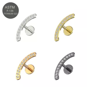 G23 Grade Titanium Continuous CZ Jeweled Arch Design Tragus Top Push Fit With Flat Back Labret