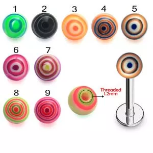 316L Surgical Steel Labret With Marble Print Acrylic UV Balls