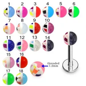 316L Surgical Steel Labret With UV Half Checker UV Balls