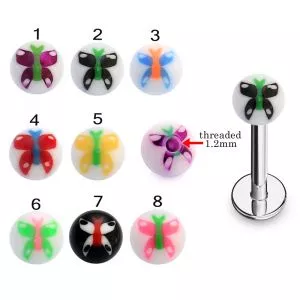 316L Surgical Steel Labret With Butterfly UV Balls