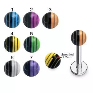316L Surgical Steel Labret With Laser Striped UV Balls