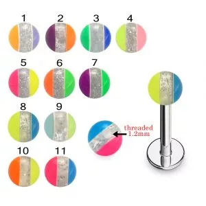 316L Surgical Steel Labret With Centered glitter with colorful UV Balls