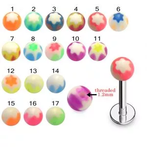 316L Surgical Steel Labret With Floral Design UV Balls
