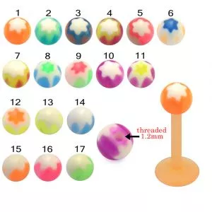 Bio Flex Labret With Floral Design UV Balls